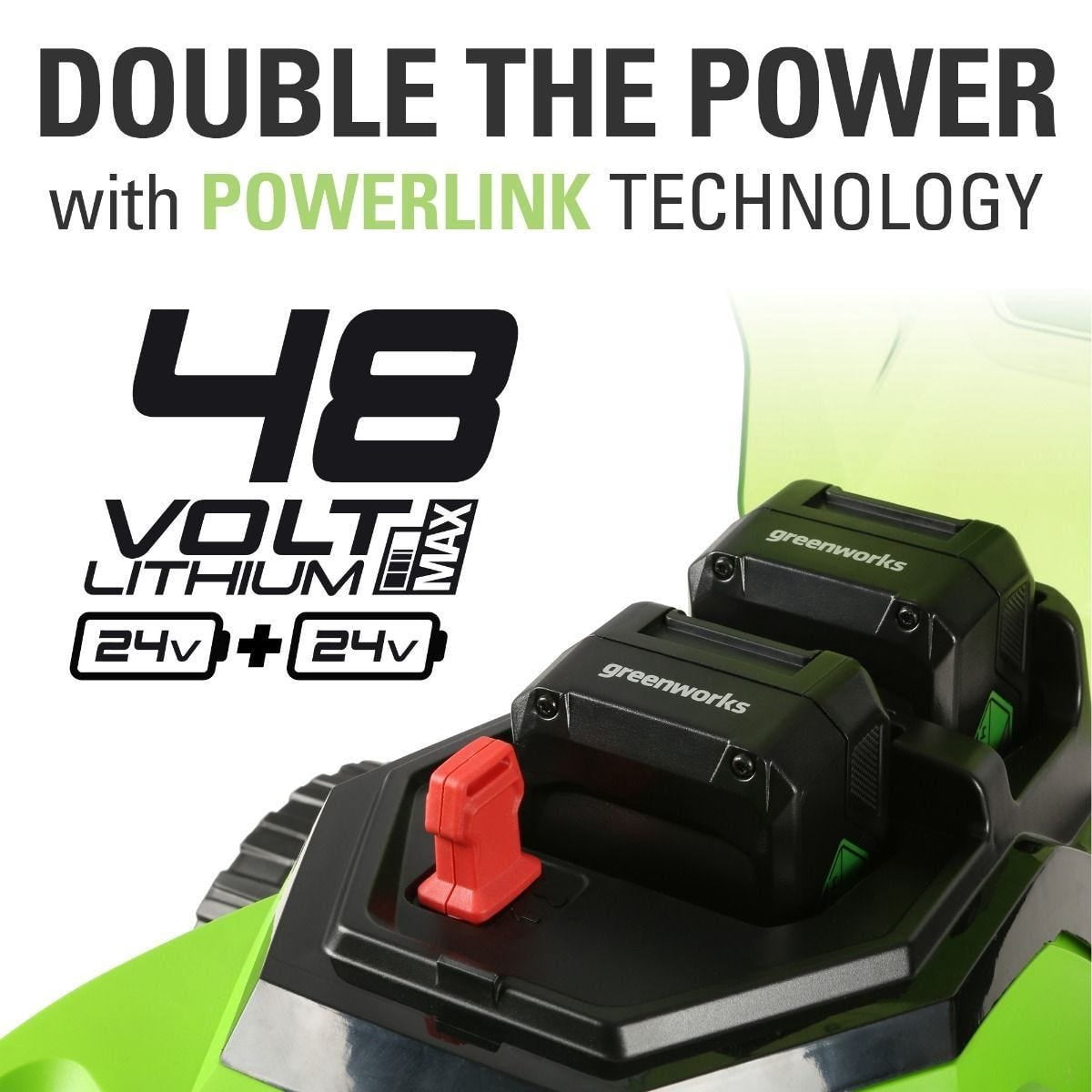 Greenworks 48V (2x24V) 17-inch Lawn Mower/Axial Blower Kit, (2) 4Ah USB Batteries and Dual Port Charger, 1310602AZ