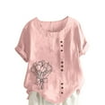thumbnail image 2 of Vmvidoty Crew Neck Cotton Linen Blouses for Women Dressy Casual Tops Summer Short Sleeve Shirts Fashion Clothes Pink XL, 2 of 5