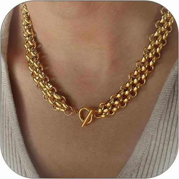 Chunky Gold Toggle Necklace for Women Trendy Chain Thick Statement Titanium Steel Gold Link Chain Necklaces Jewelry Gift