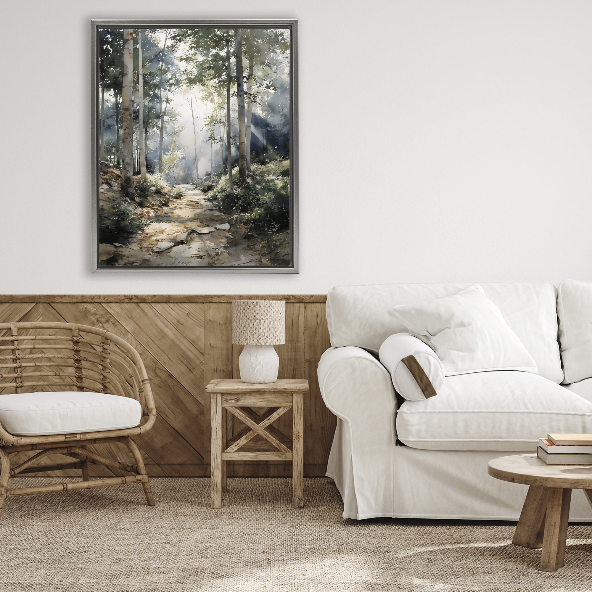 Stupell Industries Through The Woods Pathway Gray Framed Floater Canvas Wall Art, design by Franklyn Gregory