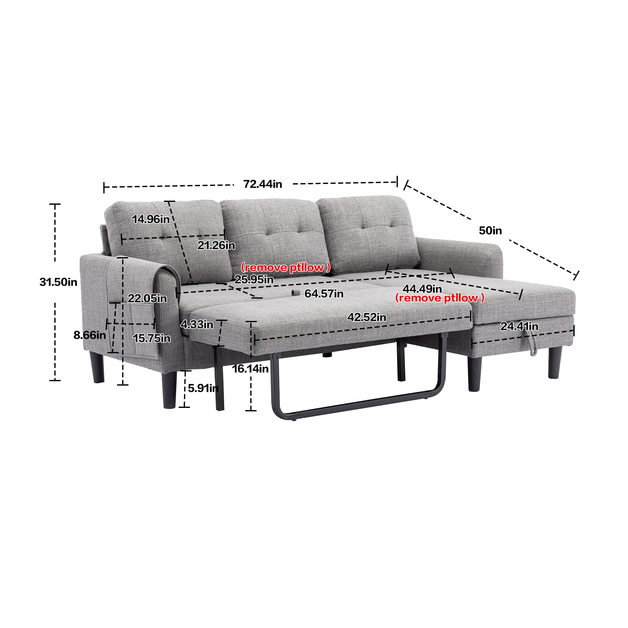 Resenkos L Shaped 4-Seat Sleeper Sectional Sofa Couch Pull-Out Bed and Storage Chaise Lounge, Light Gray Resenkos L Shaped 4-Seat Sleeper Sectional Sofa Couch Pull-Out Bed and Storage Chaise Lounge, Light Gray