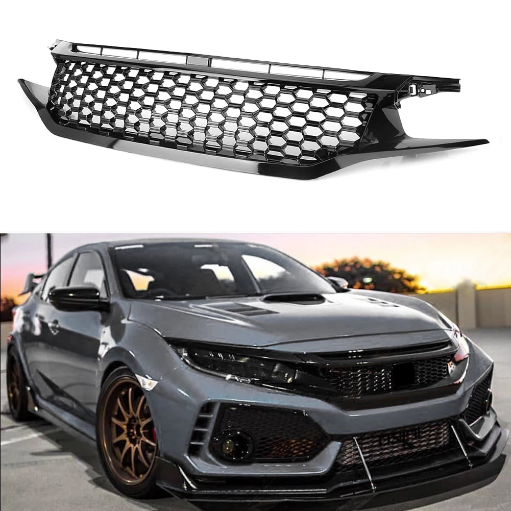 ZS Auto Front Bumper Hood Grille with Red Emblem Car Racing Grill For Honda Civic 2016 2017 2018