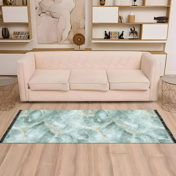 Runner Area Rug Soft Non-Slip Washable Carpet for Hallway Bedroom Living Room Home Decor 2"x6" Mint Green Marble