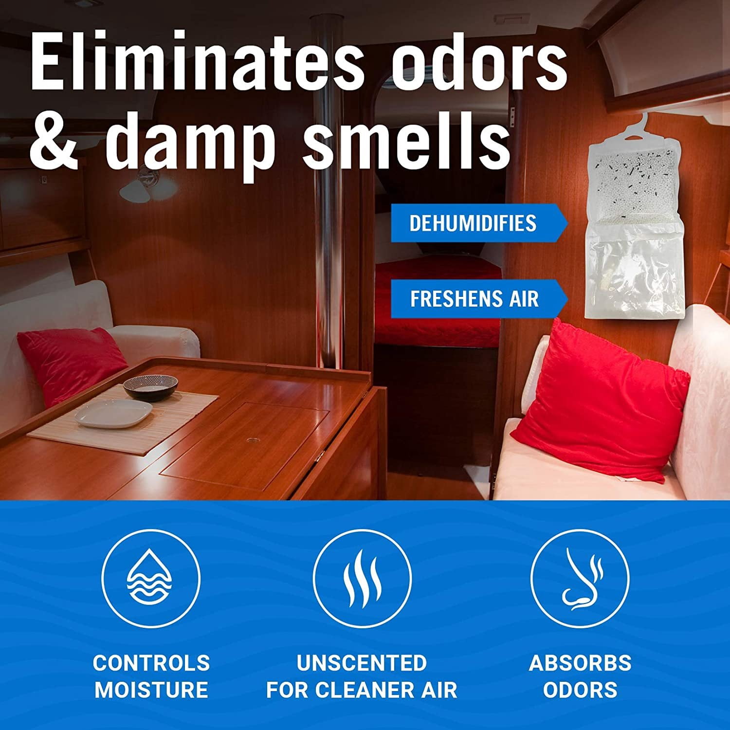 Better Boat Hanging Moisture Absorber and Charcoal Dehumidifier Bags, Fragrance Free, 4-Pack