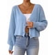 thumbnail image 3 of Suéter Tipo Cárdigan Corto de Punto Acanalado con Cuello en V y Larga para Mujer Azul XL, 3 of 10