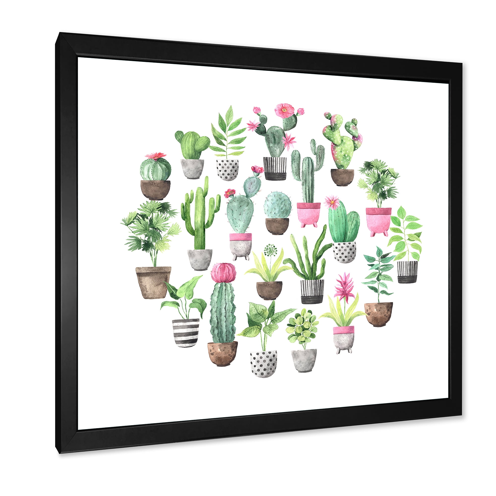 Designart 'Cactus In Ceramic Pots In Gentle Tones II' Traditional Framed Art Print