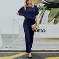 thumbnail image 2 of Pantalon à Jambes Larges Femme Été Manches Courtes Combinaison Col Rond Taille Haute Combinaison à Jambes Larges avec Ceinture Femme, 2 of 4