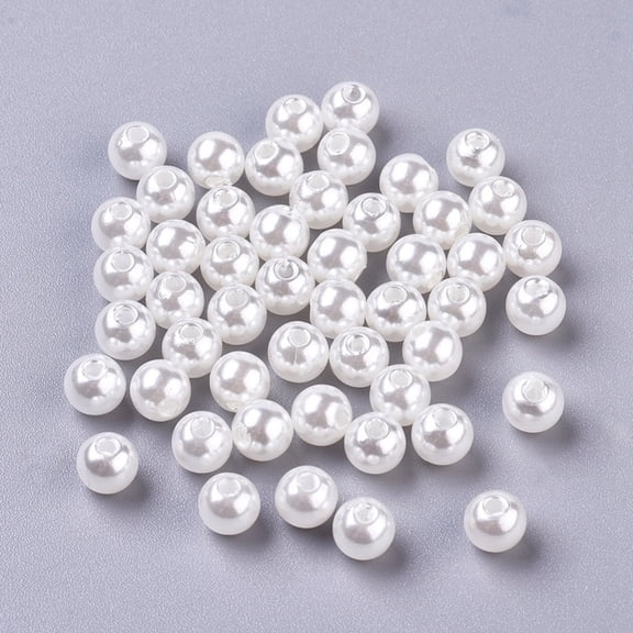 Plastic Imitation Pearl Round Beads White 6mm Hole: 1mm diy
