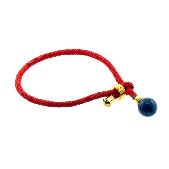LTC Designs Red Rope Adjustable Bracelet with Genuine Lapis Lazuli Bead, 7.5" max length for Unisex Adults