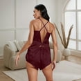 thumbnail image 5 of VICHVVY Women's 2-Piece Satin Pajama Set – Sleeveless Top & Shorts Wine Red, 5 of 7