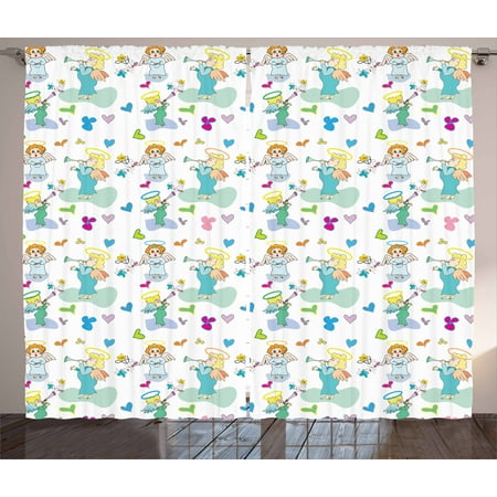Flowers Baby Nursery (Angel Curtains 2 Panels Set, Elves with Trumpet Flowers Hearts Cupid Butterflies Baby Love Season Nursery Cartoon, Window Drapes for Living Room Bedroom, 108W X 108L Inches, Multicolor, by)