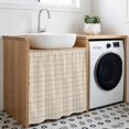 thumbnail image 3 of Linen Cream Grid Cabinet Curtains for Kitchen 35"W x 35"L, Square Frame Tan Plaid French Country Minimalist Laundry Sink Cabinets Magic Tape Short Curtain Privacy Panel for Bathroom Vanity Cabinets, 3 of 9