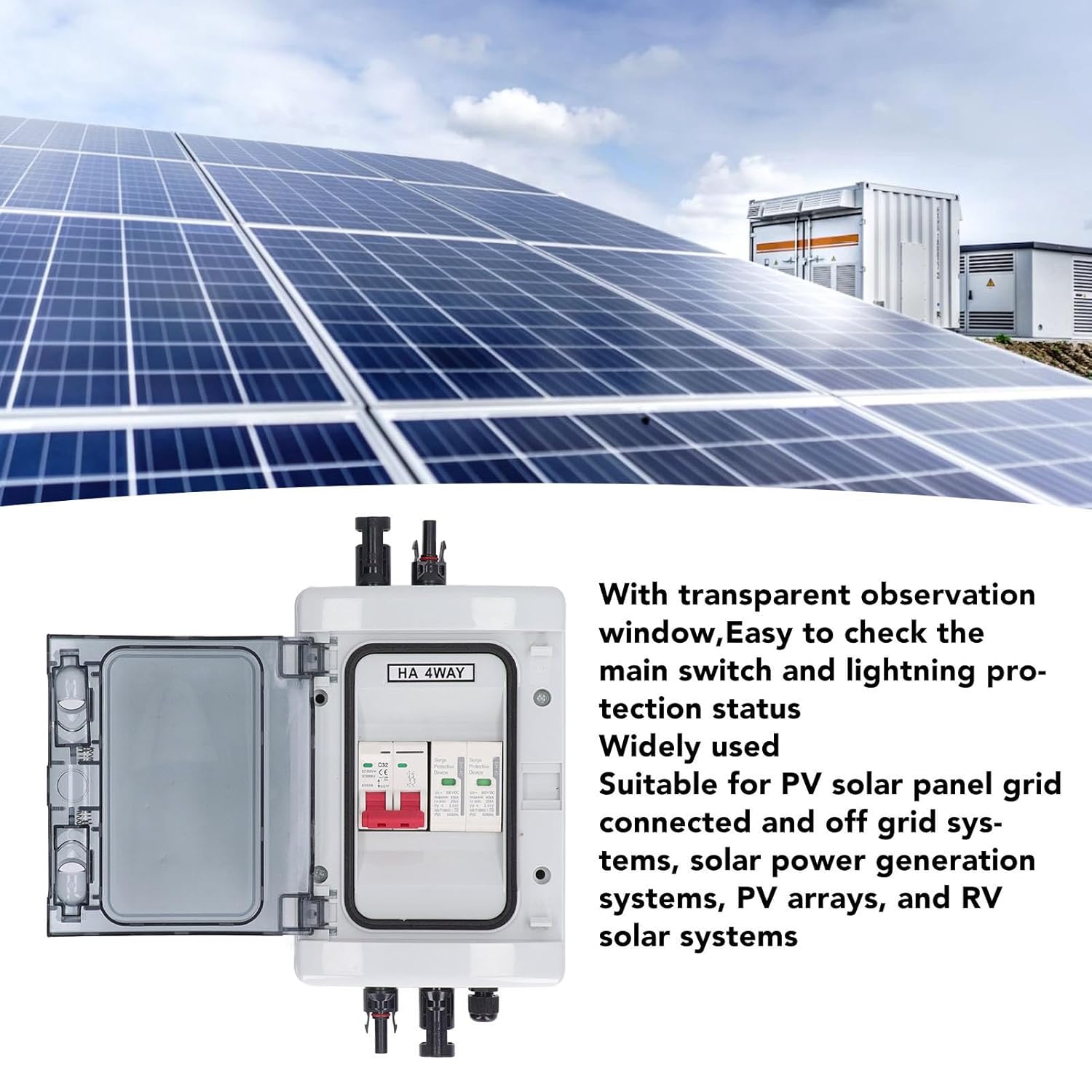 PV Combiner Box, Solar Photovoltaic Combiner Box, Outdoor Breaker Box with DC500V 32A Circuit Breaker for Solar Panels System