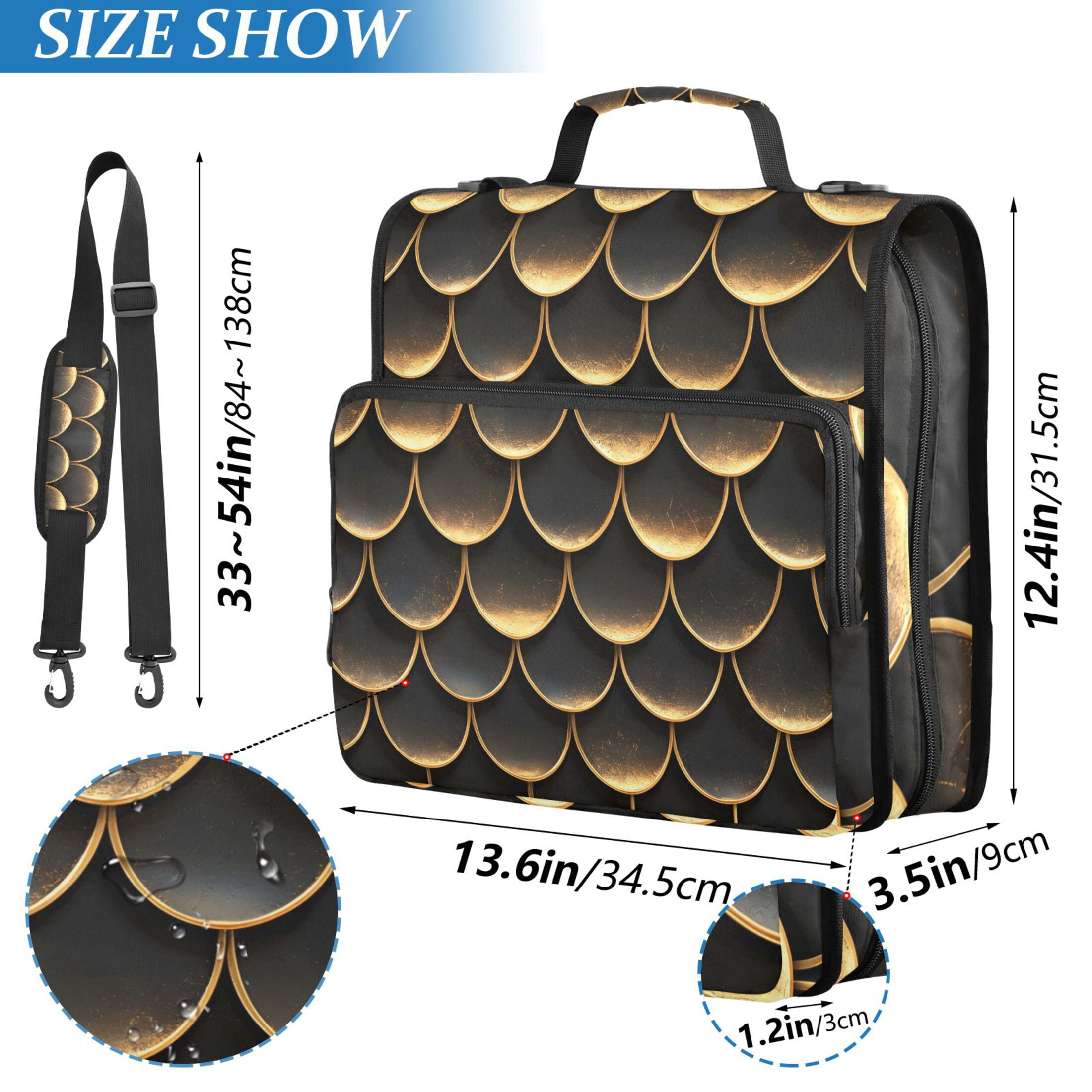 ALAZA Zipper Binder Golden Dragon Scales Pattern 3 Ring Trapper Keeper File Folder Organizer Bag