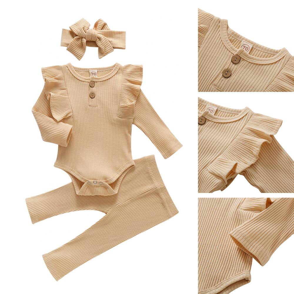 Fashion Solid Color Baby Girl Autumn Suit Infant Baby Long Ruffled One Piece Suit Cute Clothing Set