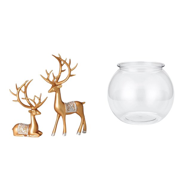 Elegante escultura europea de reno con jarrón transparente tipo pecera. Pieza de colección única para amantes de la decoración del hogar, dormitorio o