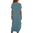 thumbnail image 4 of Robe en Lin à Manches Courtes pour Femmes Chemise Boutonnée Robes d'Été 2026 pour Femmes Décontractée Col Rond Midi Robe d'Été Confortable Mélange de Coton, 4 of 9