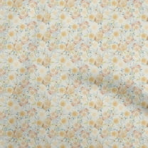oneOone Cotton Flex Light Yellow Fabric Watercolor Floral Fabric For Sewing Printed Craft Fabric By The Yard 40 Inch Wide
