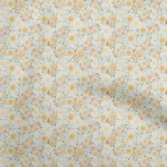 oneOone Cotton Flex Light Yellow Fabric Watercolor Floral Fabric For Sewing Printed Craft Fabric By The Yard 40 Inch Wide