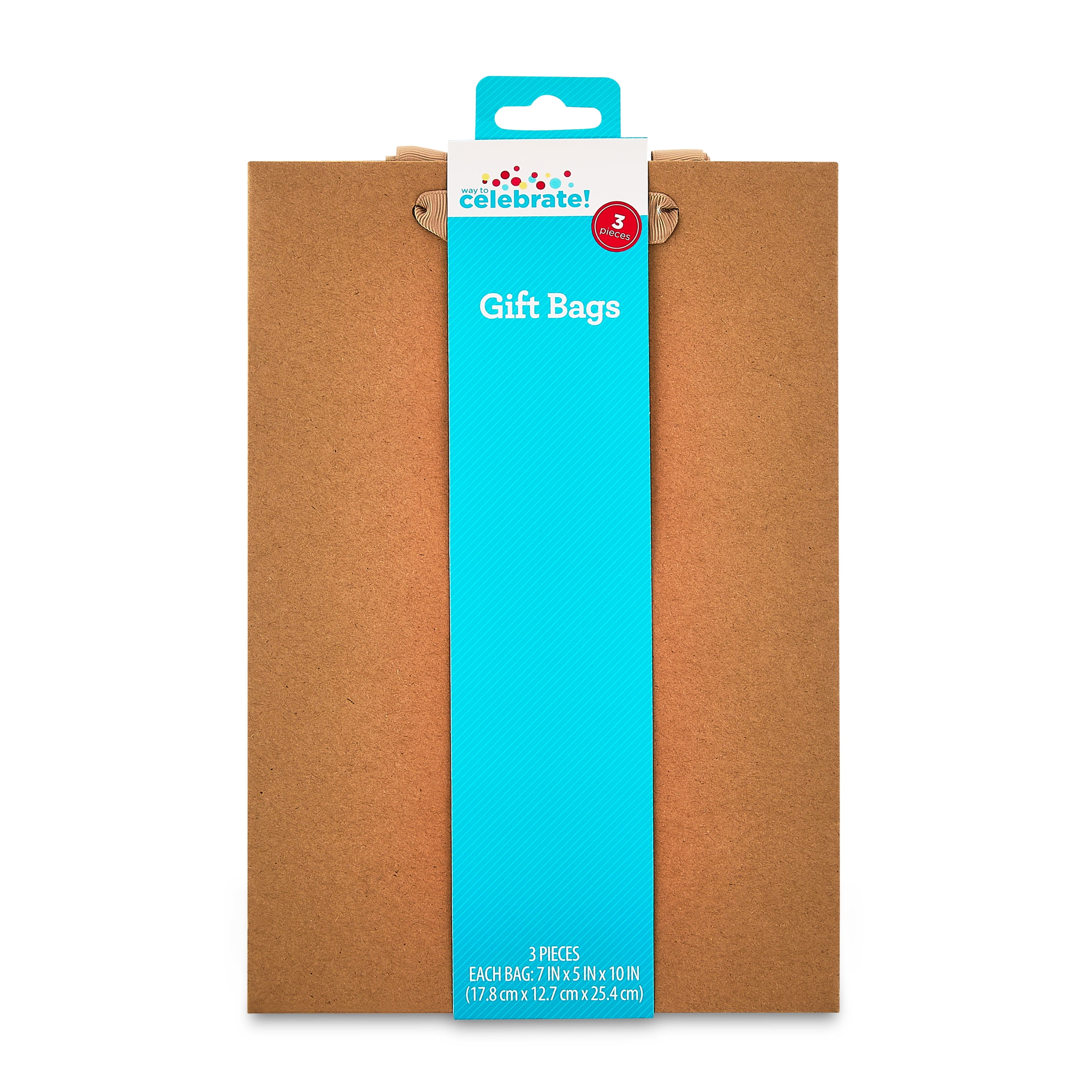 Large Brown Kraft Gift Bags, 7" x 10", 3 Count, by Way To Celebrate
