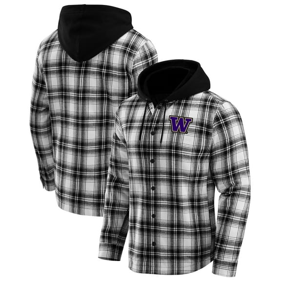 Men's Darius Rucker Collection by Fanatics Black Washington Huskies Plaid Flannel Quilted Full-Snap Hooded Shacket