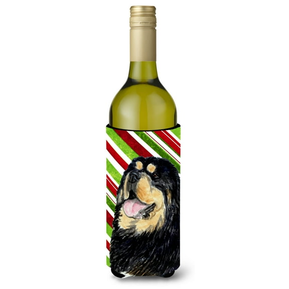 Tibetan Mastiff Candy Cane Holiday Christmas Wine Bottle Hugger