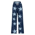 thumbnail image 6 of ClodeEU Women's Denim Print Elastic Waist Wide Leg Pants ,Fashion Casual Jeans with Drawstring Black,Womens Plus L, 6 of 6
