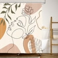thumbnail image 1 of Cortina de ducha bohemia de 90 x 180 cm, moderna cortina de ducha de tela impermeable para bañera con cara de niña bohemia de arte abstracto beige, lavable, para ella, 1 of 4