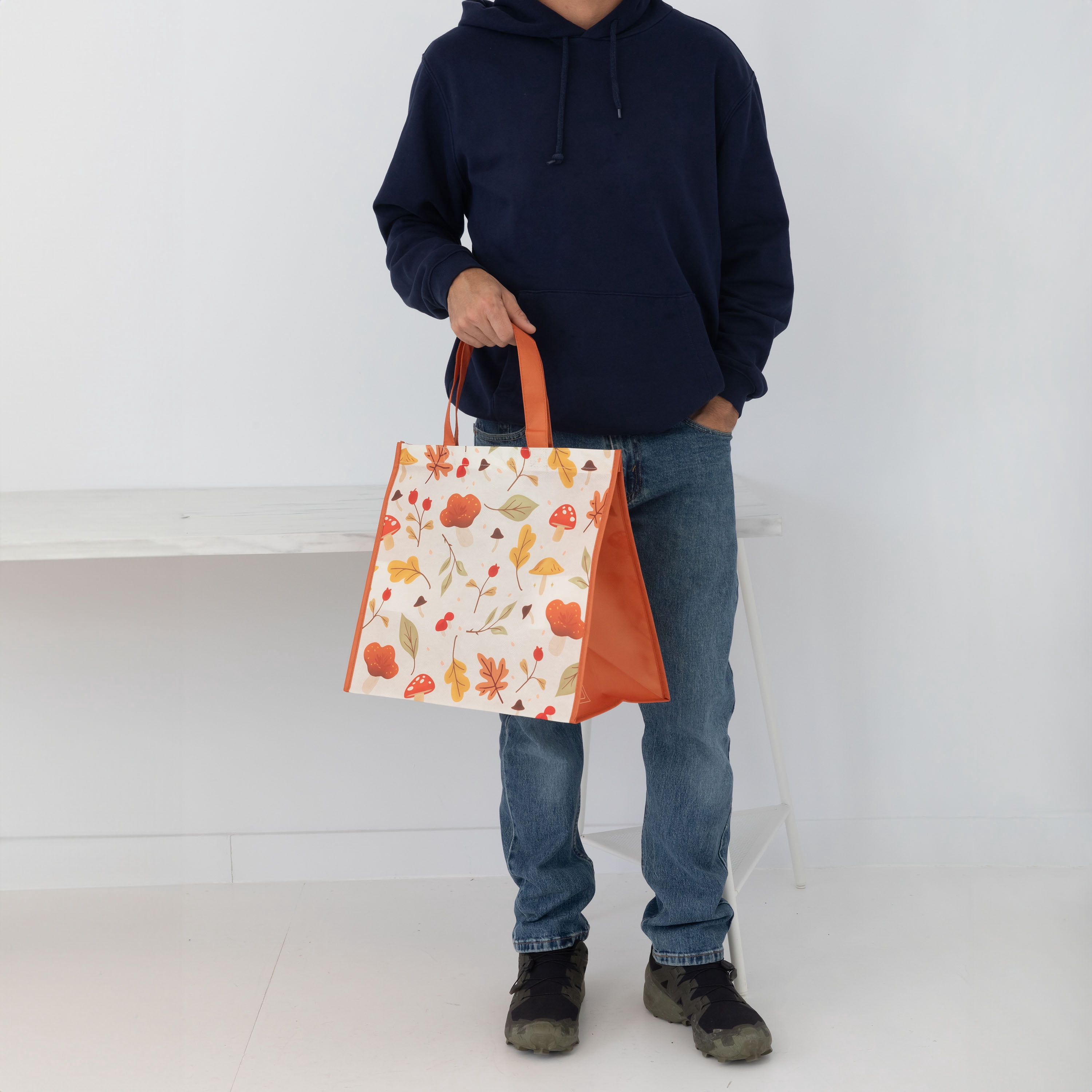 Sac d'Épicerie Réutilisable, Sac Fourre-tout Saisonnier d'Automne avec Porte-Bouteilles, Orange