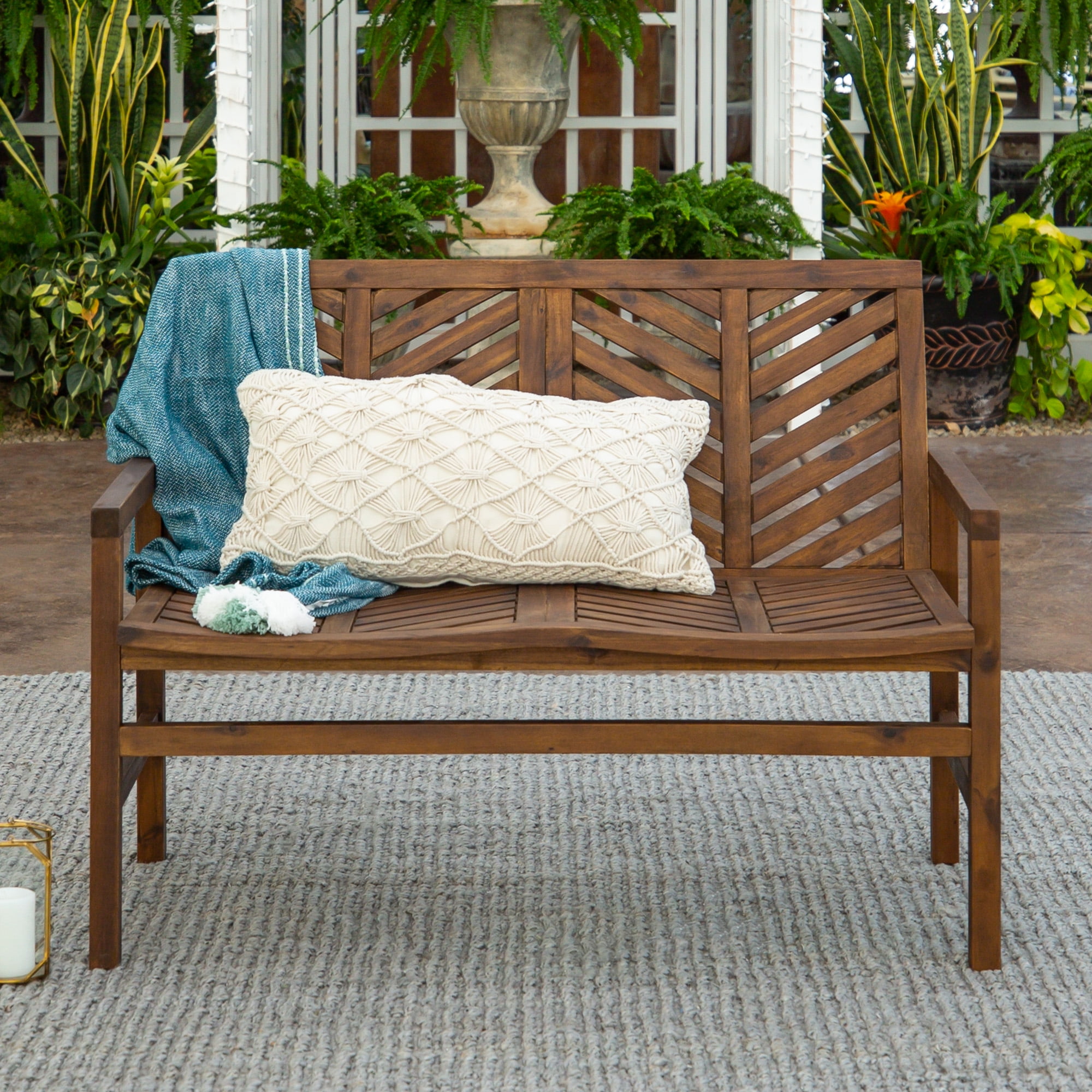 Vincent 48" Patio Wood Loveseat Bench Dark Brown