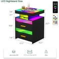 thumbnail image 2 of HNEBC RGB LED Night Stand with Wireless Charging Station, Modern Bedside Table with Human Body Sensor Light, Smart Nightstand with Glass Panel for Bedroom Furniture, Remote Control Lighting (Black), 2 of 18