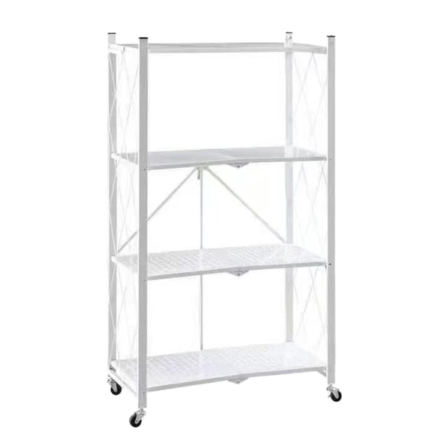 Abbracc Foldable Bookshelf Organization Cart Utensils Rack Book Case Corner Shelf Holder Four Tier White