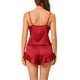 thumbnail image 3 of INSPIRAR CHIC Conjunto de Pijamas de Satén para Mujeres, Top de Camiseta y Pantalones Cortos, Talla XS, Rojo, 3 of 6