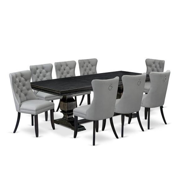 Luxe by East West Furniture 9 piece dining set a rectangular table and 8 Faux Leather dining Chairs