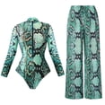 thumbnail image 2 of MOJOGO Women's Printed Swimsuits Set Long Sleeve Zip Up One Piece Swimsuits Loose Long Pants Training Swimwear Bathing Suits Multicolor-2 2XL, 2 of 5
