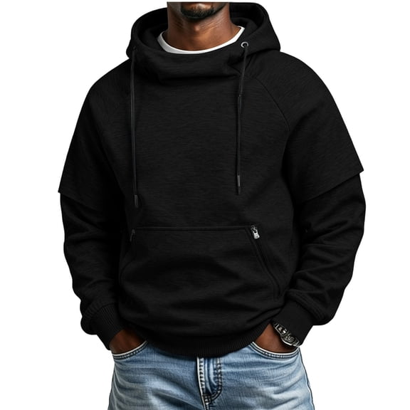 Men's Hooded Pullover Solid Color Long-sleeved Sweatshirt for Man Fall Winter