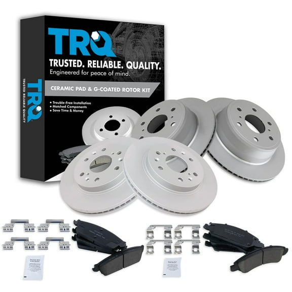 TRQ Front & Rear Premium Posi Ceramic Brake Pad & Coated Rotor Kit Fits Select Chevy GMC