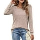 thumbnail image 4 of Camiseta con cuello cuadrado para mujer, camisetas de manga larga plisadas de color puro informal a la moda para ir de compras en el trabajo Caqui M, 4 of 7