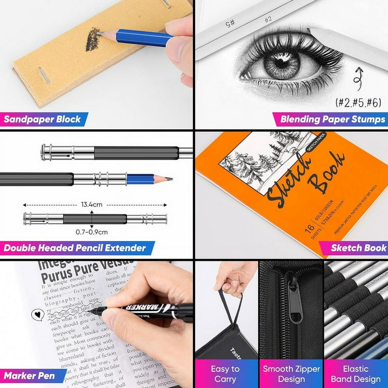 SoProPen Drawing Pencils, 40 Pieces Sketch Pencils Art Supplies for Kids  Adults, Professional Colored Sketching Graphite Charcoal Watercolor Pencils
