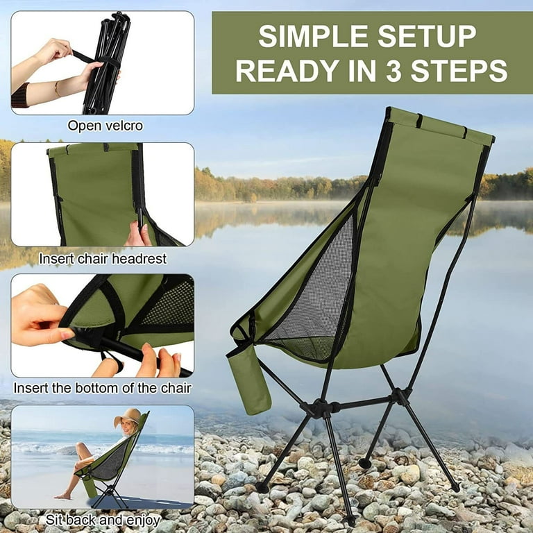 Portable Folding Camping Chairs Heavy Duty Lawn Chair Support 300 LBS Outdoor Chair for Hiking Beach Fishing