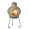 Beige Outdoor Clay Chiminea Barbecue Firepit Accent Design Charcoal Burning Fire Pit with Sturdy Metal Stand, Barbecue,