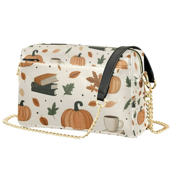 FORMRS Women Crossbody Purse with Chain Strap Vegan Leather Shoulder Handbag, Beige Fall Leaves