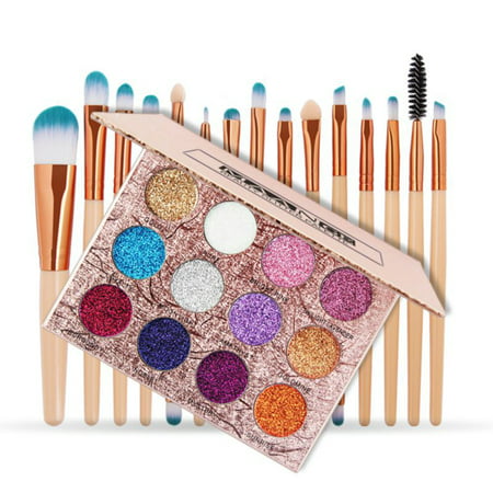 SUPERHOMUSE 12 Colors Diamond Glitter Eyeshadow Palette With 15 Pcs Makepup Brush Set, Beauty Makeup Female Pro Cosmetics Tools Kit