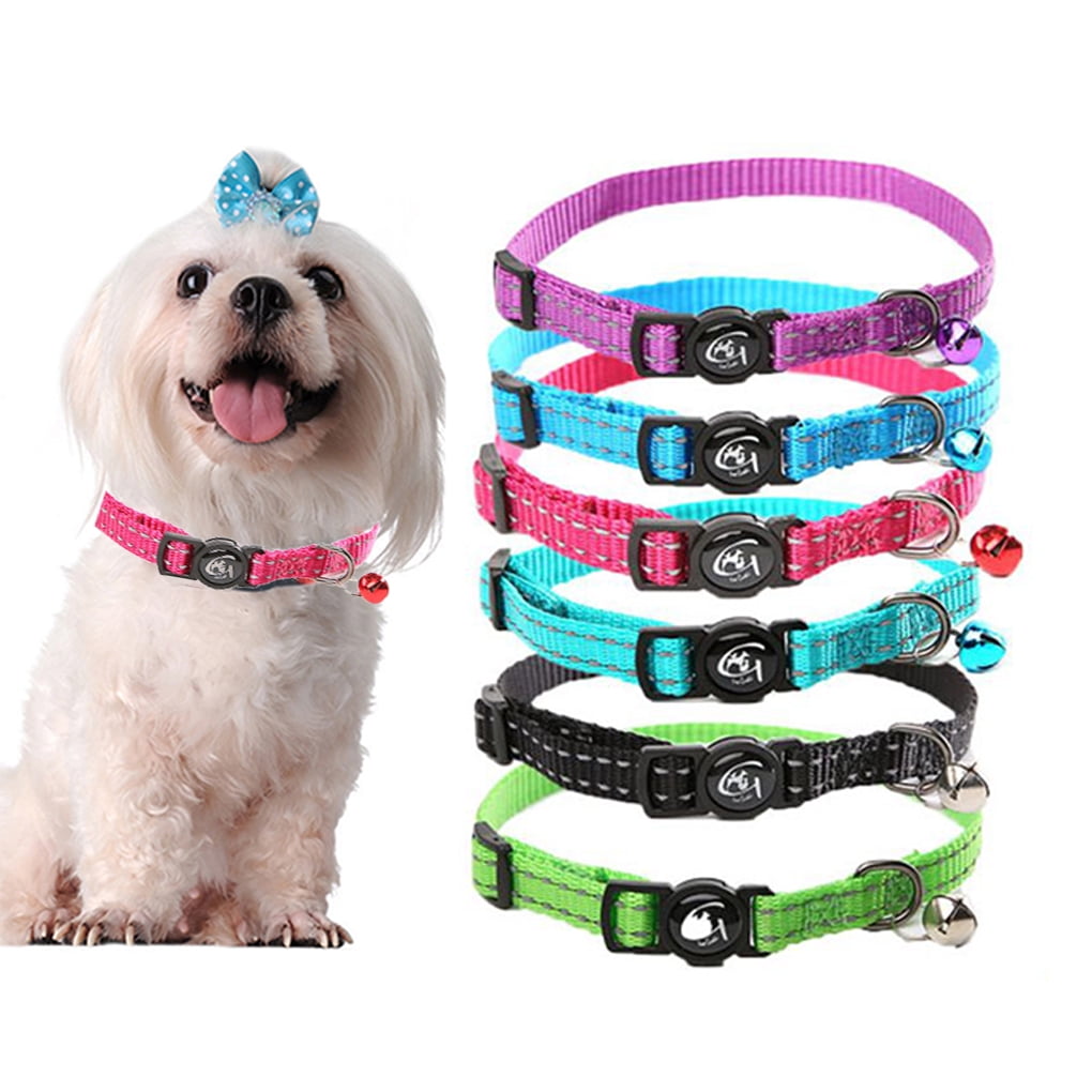 Machinehome Reflective Pet Collar with Bell Nylon Pet Neck Belt Collar Strip Puppy Neck Rope Cord
