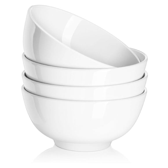Juego de 4 cuencos de cerámica DOWAN, color blanco, 650 ml, para sopa, cereales, etc.