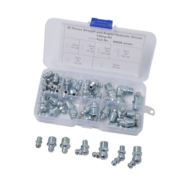 Surtido de Engrase Universal Zulema 50 Piezas SAE 1/4 1/8 Kit de montaje de grasa Zerk