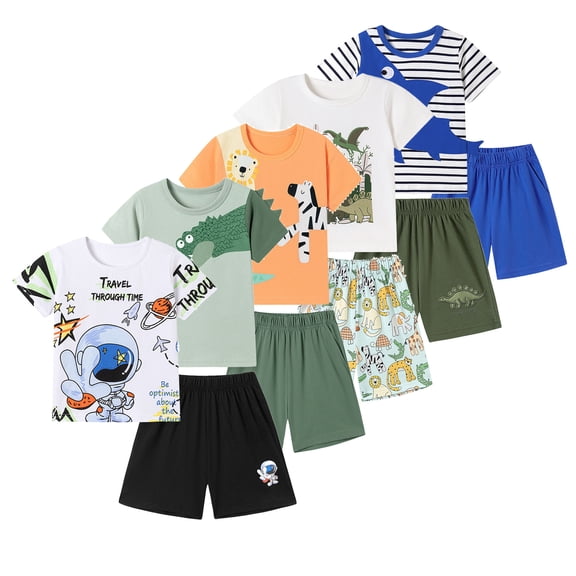 Emy Dola Toddler Boy Summer Clothes 2-Pieces Outfits Kids Casual Cute Graphic Cotton Short Sleeve Shirt Shorts Set 2-7 Years