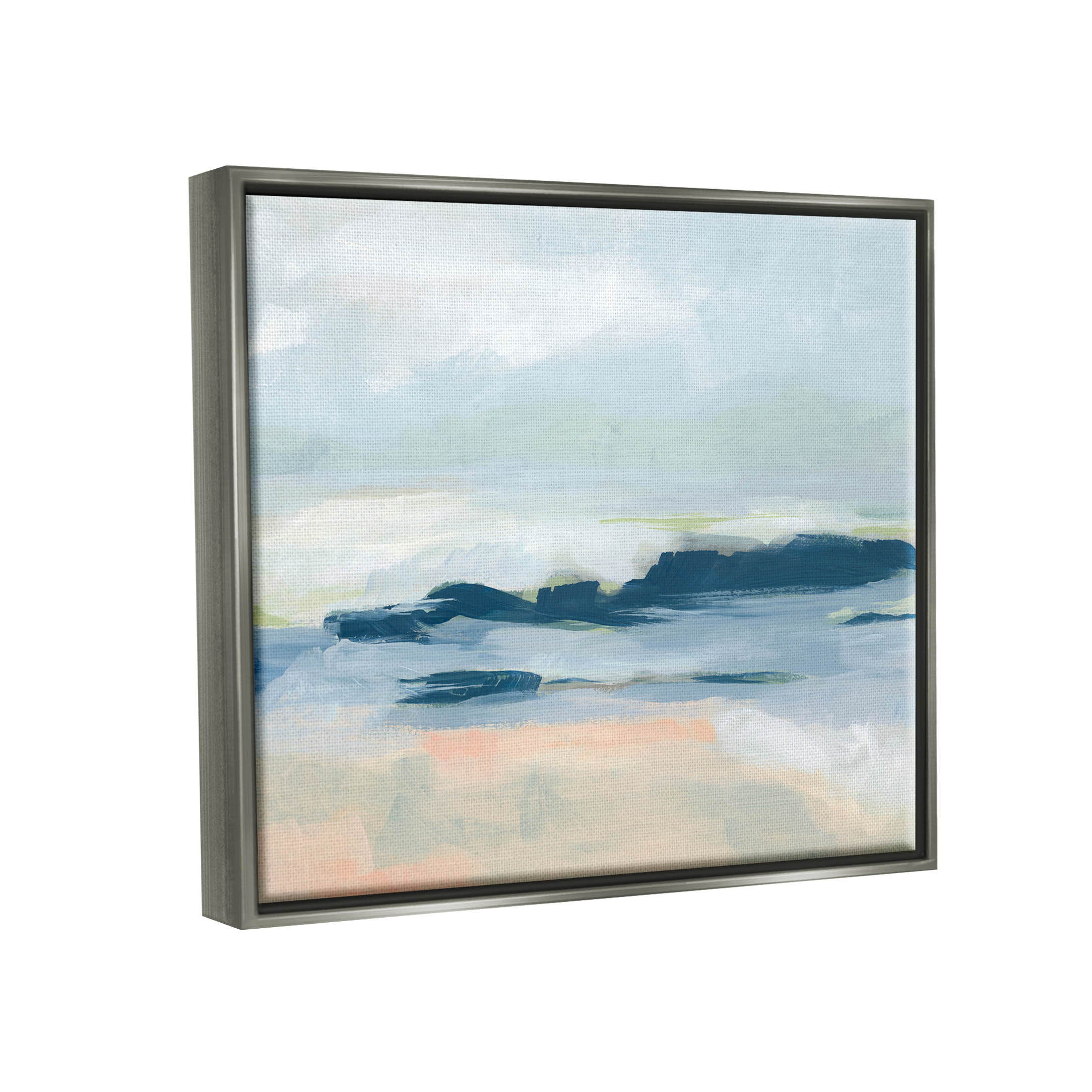 Stupell Industries Abstract Beach Coast Landscape Painting Luster Gray Floating Framed Canvas Print Wall Art, Design by June Erica Vess