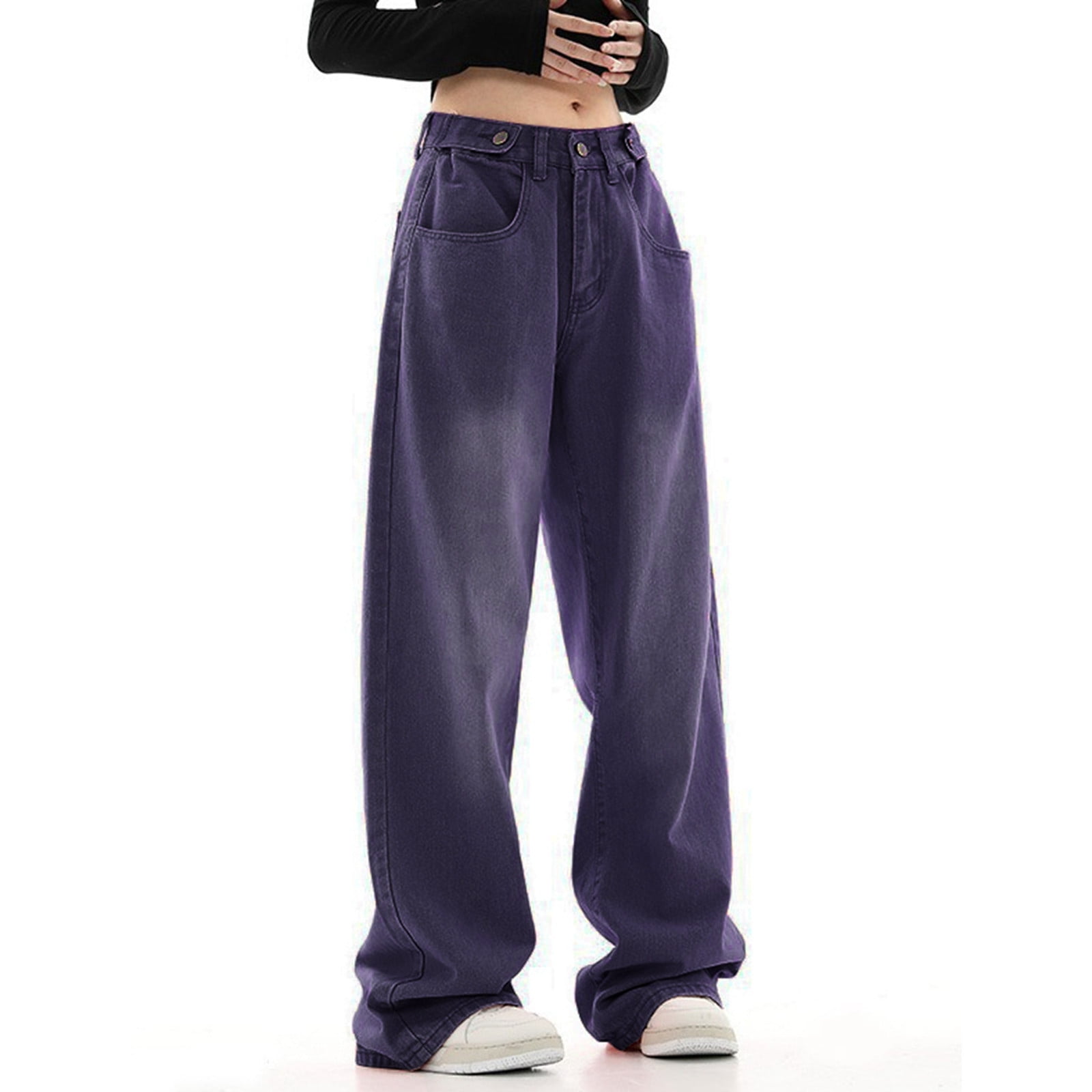 YDLCAFD Women's Loose Straight Leg Wash High Waisted Floor Length