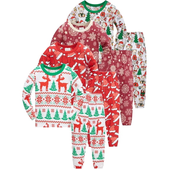 WIBACKER 2-8Y Kids Baby Boys Christmas Reindeer Pajamas Girls 2 Piece Long Sleeve Pjs Set Cotton Sleepwear Jammies Xmas